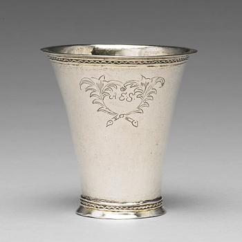 A Swedish 18th century parcel-gilt silver beaker, mark of Erik Broberg, Borås 1724.