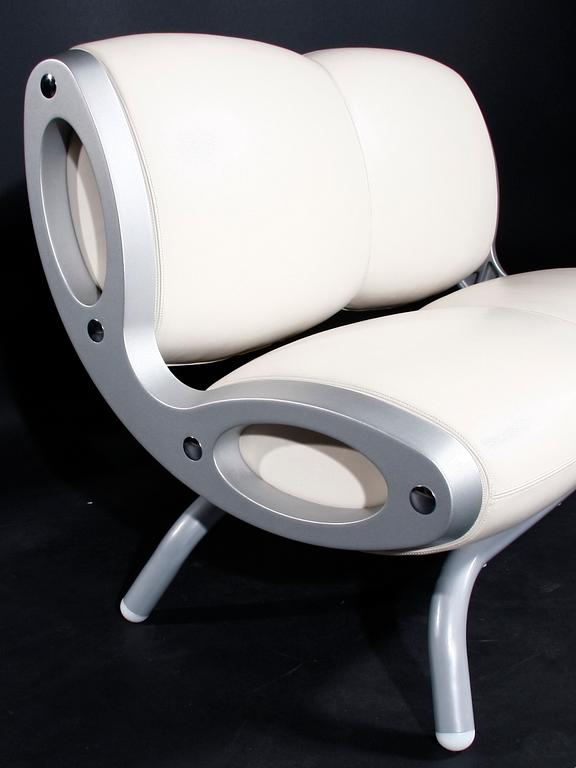 SOFFA, skinn, metall, "Gluon", design Marc Newson, Moroso. 1999.