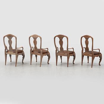 Two pairs of Norwegian armchairs, Baroque, 18th Century and Baroque style, circa 1900.