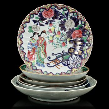 TALLRIKAR, 5 st samt SKÅLFAT, porslin, Kina, 1800/1900-tal.