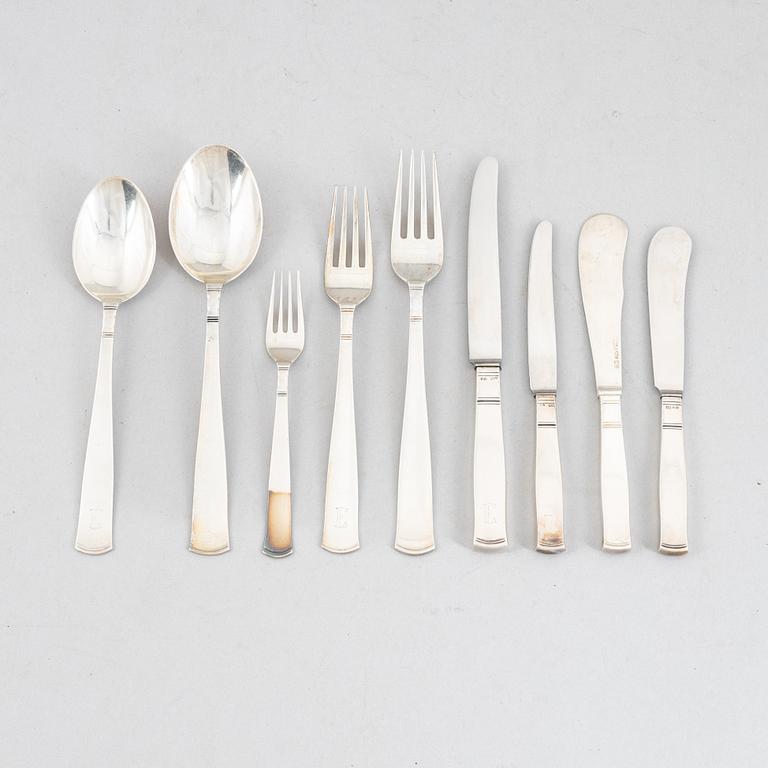 Jacob Ängman, 66 silver flatware service parts, 'Rosenholm', GAB, Stockholm/Eskilstuna, 1942-84.