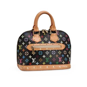 567. LOUIS VUITTON, a black multicolored mongram canvas "Alma" top handle bag.