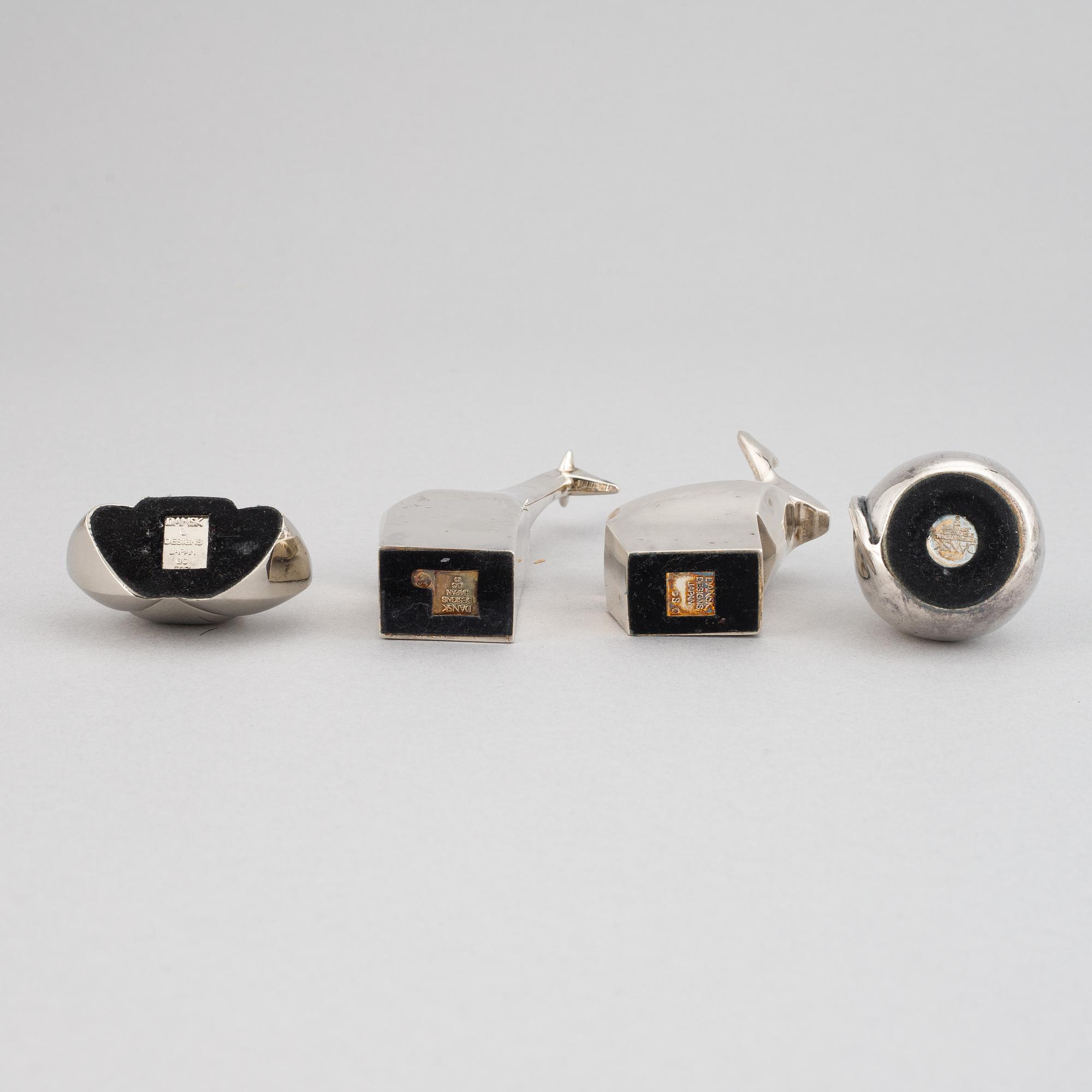 Gunnar Cyrén mfl, figuriner, 4 st, silverpläterad zink, Dansk Designs, Japan.