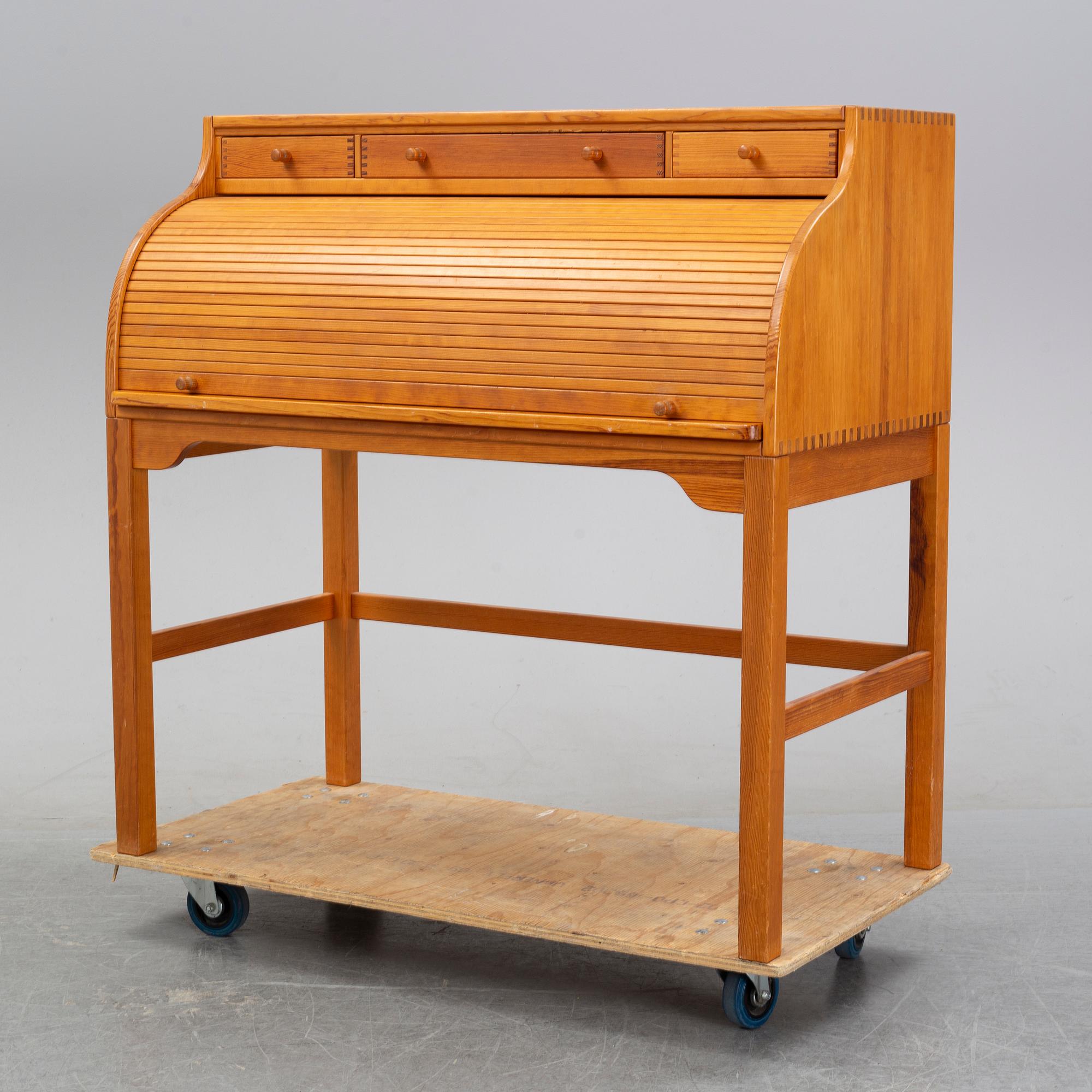 A pine roll top secretary desk by Andreas Hansen, Hadstens, end of the 20th Century.