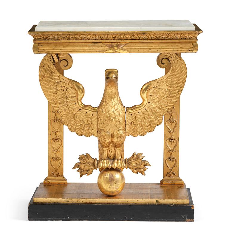 A Swedish Empire giltwood console table, early 19th century.