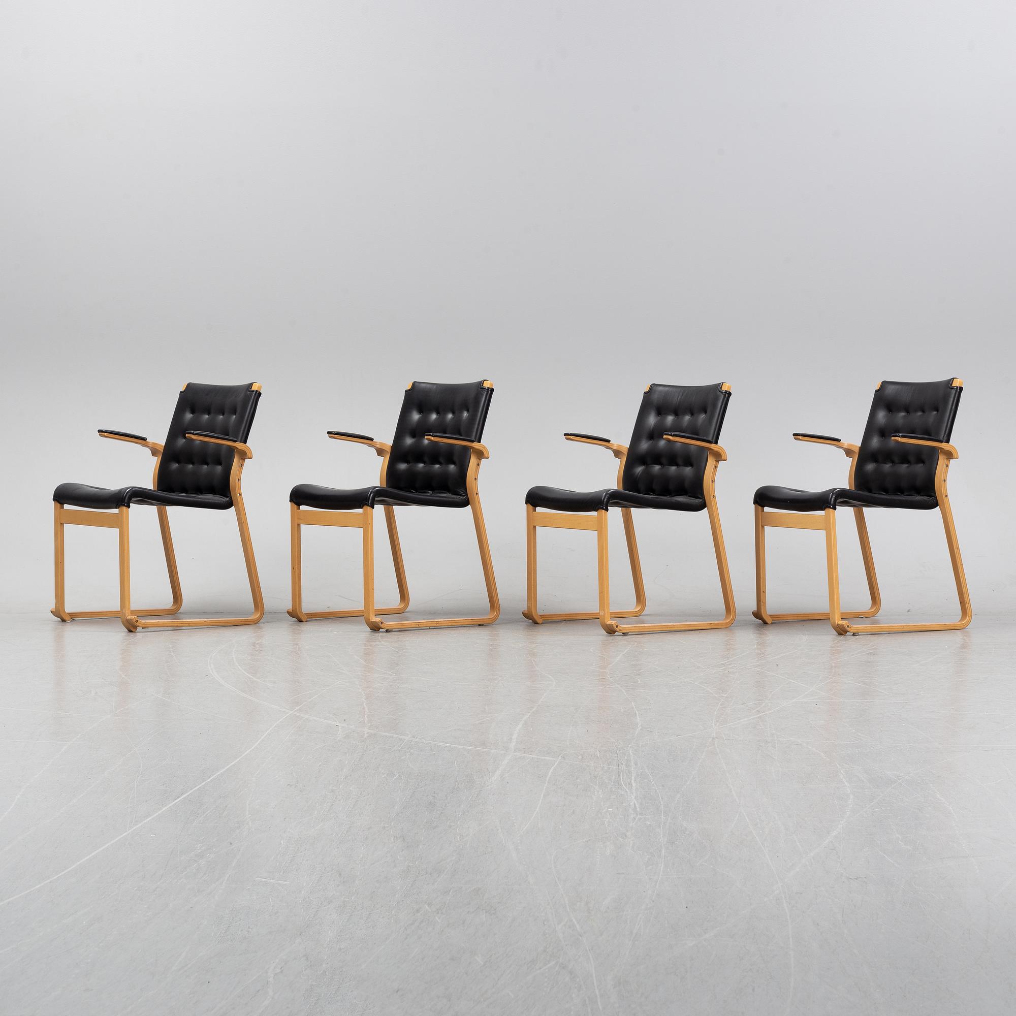 Bruno Mathsson, a set of four arm chairs, "Minette"/"Mi 423". Mathsson International AB, 1970s.