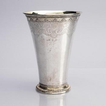 A Sqwedish 18th century parcel-gilt silver beaker, mark of Henrik Jakob Losch, Stockholm 1749.
