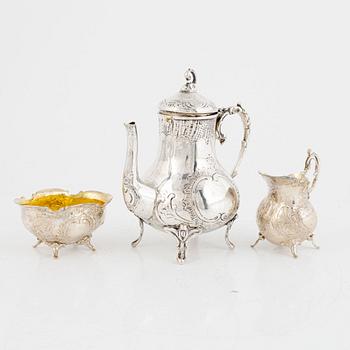 A German Silver Mocha Service, Rococo style, Swedish import mark (3 pieces).