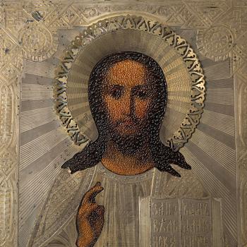 Ikon, oklad i silver, Moskva, Ryssland 1886.