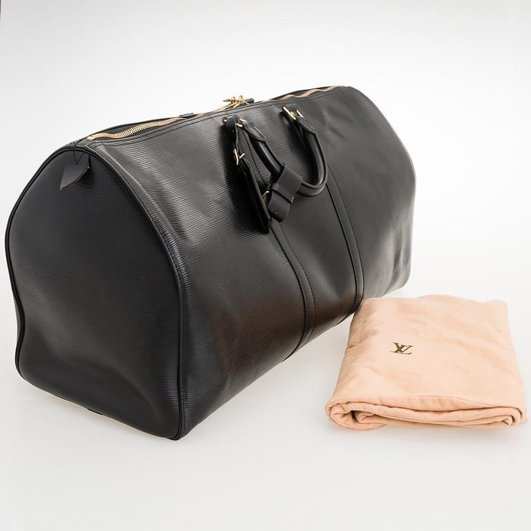 LOUIS VUITTON, Black Epi Leather Keepall 55 Bag.