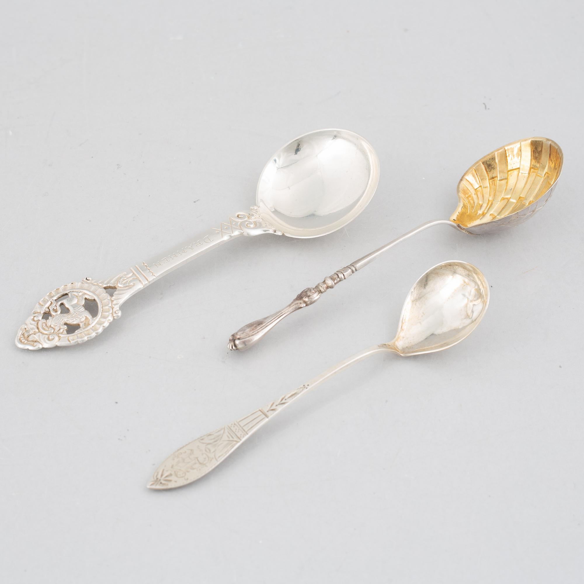 Skedar, 22 st, silver, mestadels Norge och Sverige, 1800-1900-tal.
