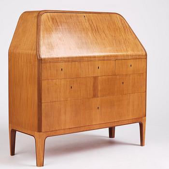 Oscar Nilsson, an olive ash veneered secretaire, a journeyman's work by Evert Kjellgren for Stockholm City Crafts Association, 1938.