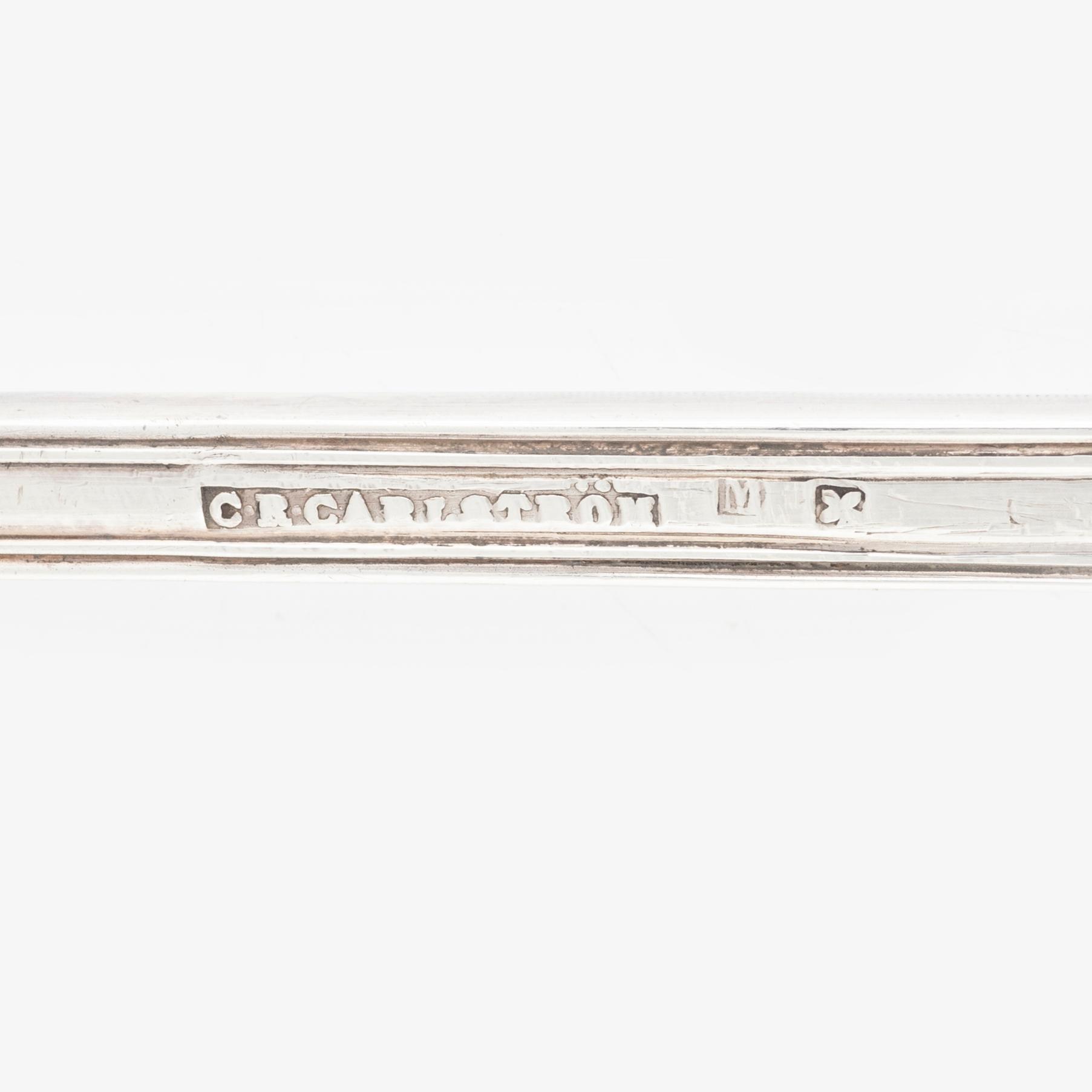A Swedish 19th century silver plate soup ladle, mark of Carl Robert Carlström.