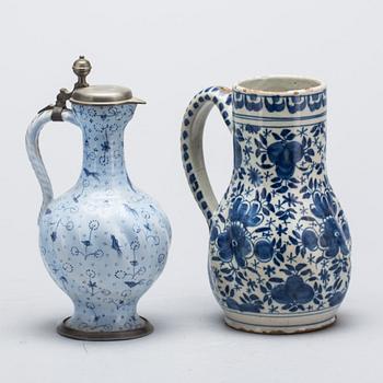 KANNOR, 2st, fajans. Delft, 1700-tal samt 1800-tal.