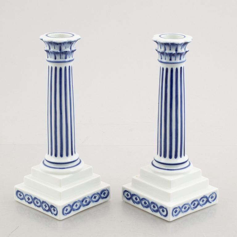 A pair of 'Blue Fluted'/'Musselmalet' porcelain candle sticks, Royal Copenhagen, model 2119, 1920s/30s.