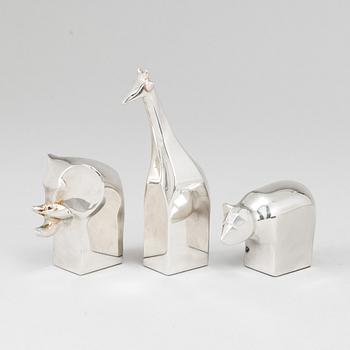 GUNNAR CYRÉN, three, silverplated zinc figurines, Danish Design.