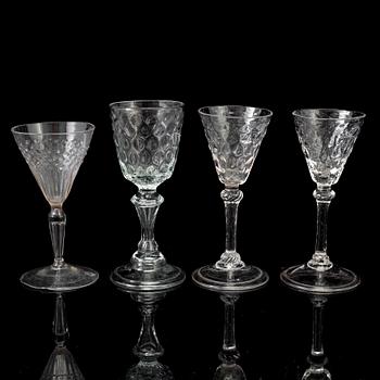 FOUR WINE GLASSES, late 18th century.