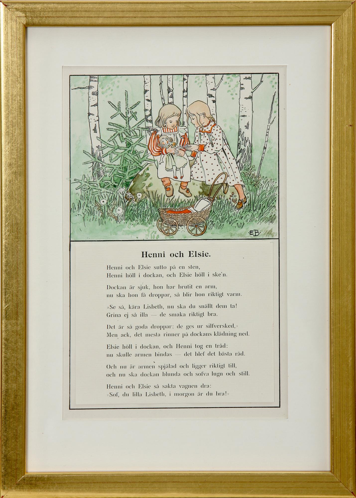 ELSA BESKOW, akvarell och tusch, monogramsign.