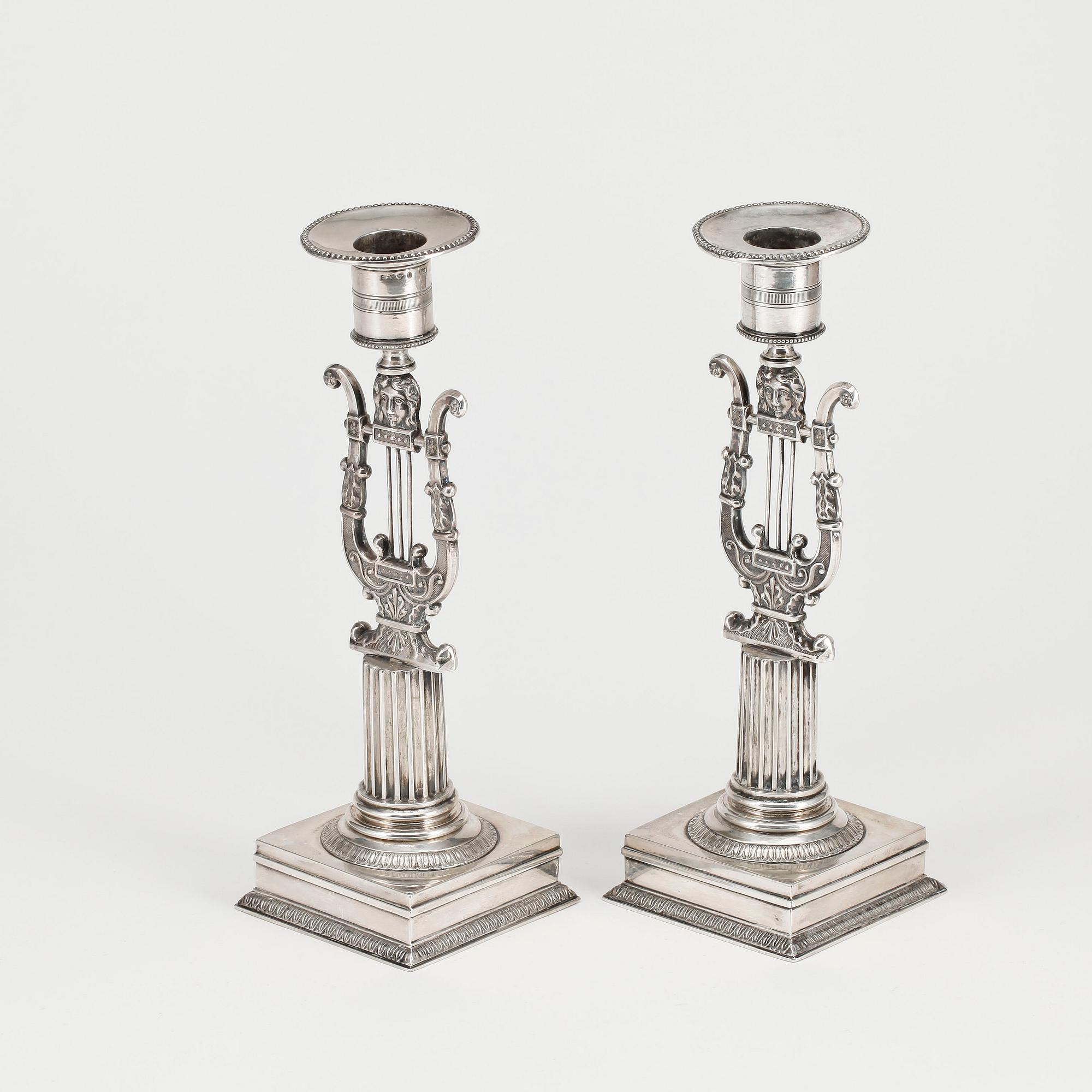 LJUSSTAKAR, ett par, silver, Adolf Zethelius, Stockholm, 1823.