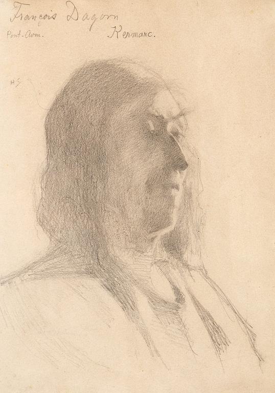 HELENE SCHJERFBECK, blyerts på papper, signerad HS Pont-Aven. Utförd 1883.