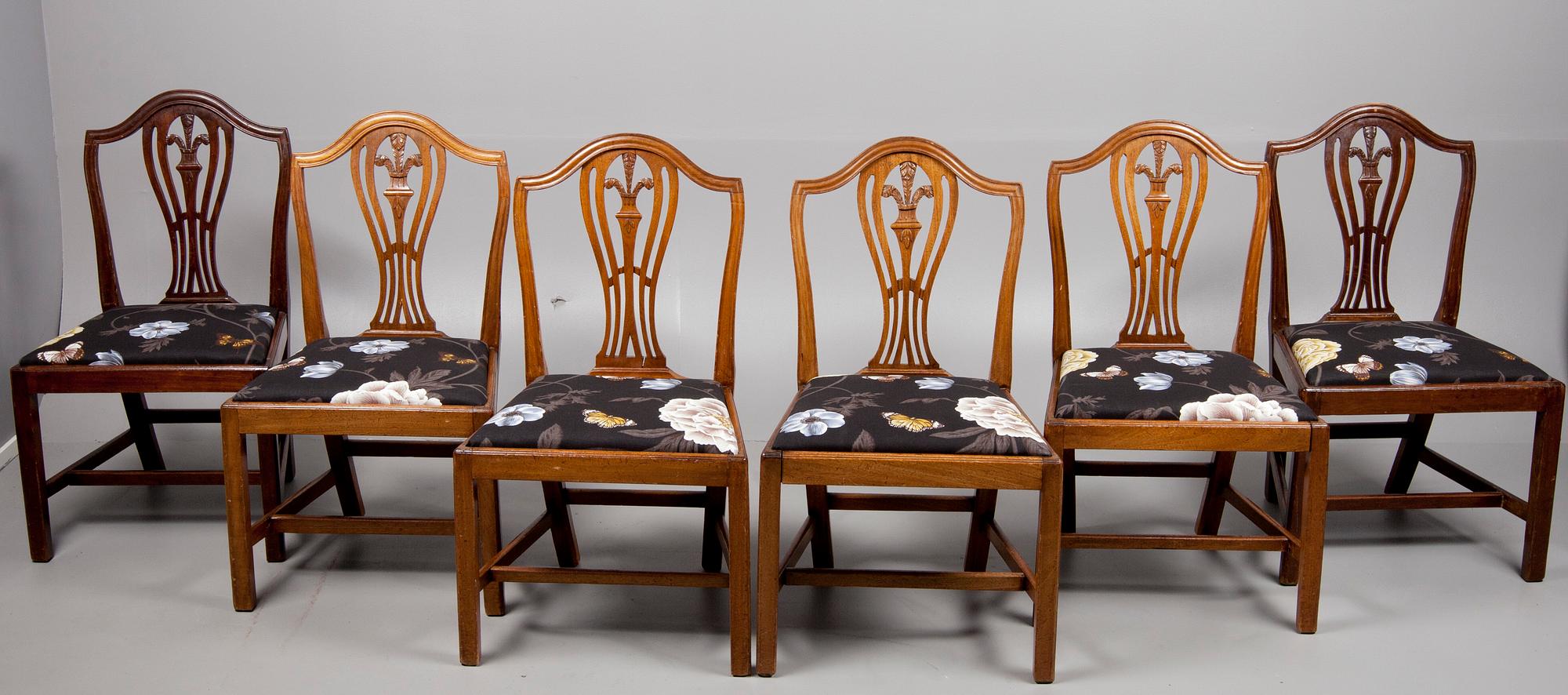 STOLAR, 6 st, mahogny, England, 1800-talets andra hälft.