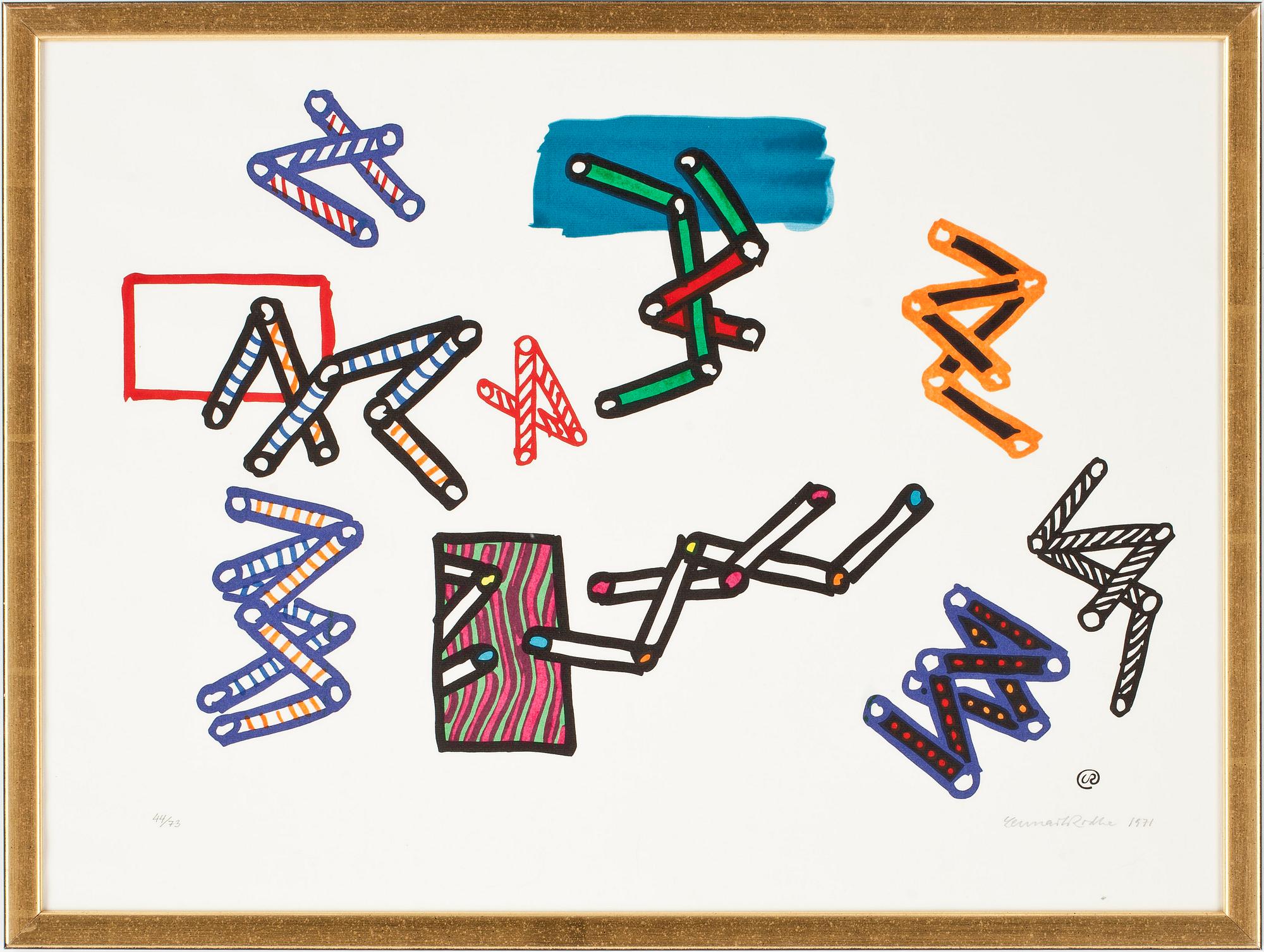 LENNART RODHE, serigrafi, signerad, daterad o numrerad 44/73, 1971, monogramsignerad i trycket.