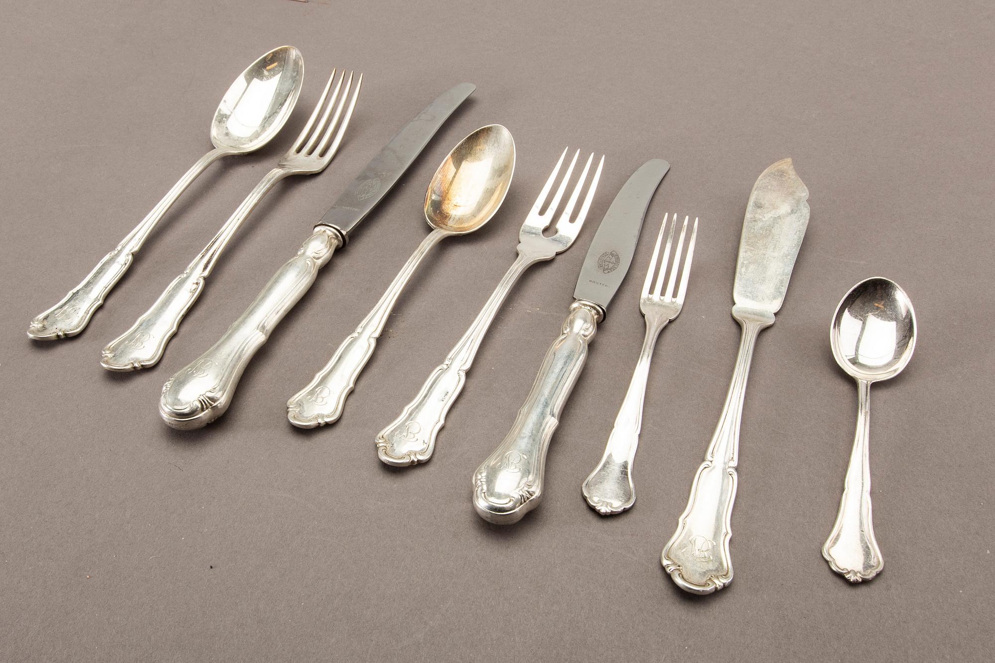 A Swedish 20th century 96 pcs of silver cutlery, different makers and dates, total weight ca 4820 gr.
