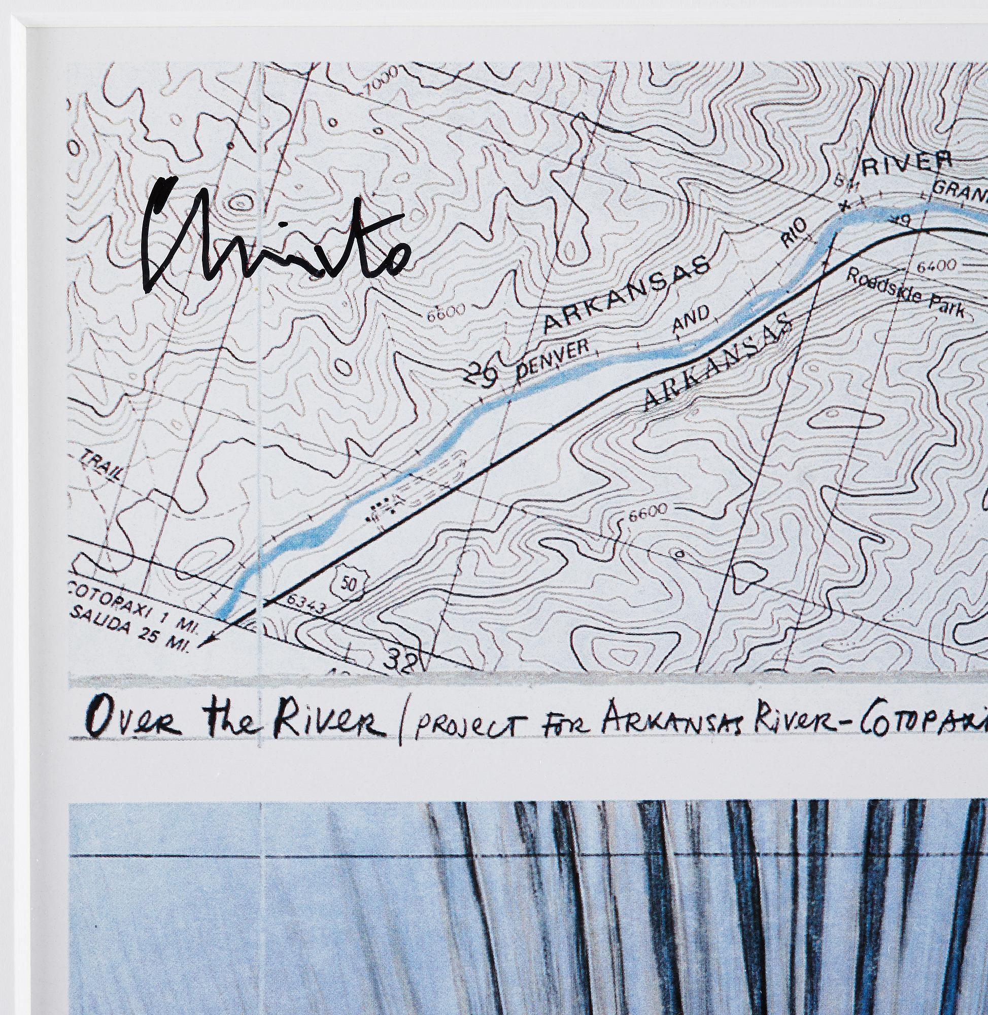 CHRISTO & JEANNE-CLAUDE, 2 st färgoffset, "Over the River, Project for Arkansas River, State of Colorado, USA, signerade.