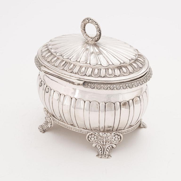 A Swedish Empire silver sugarbox, mark of J. Lenholm, Stockholm 1839.