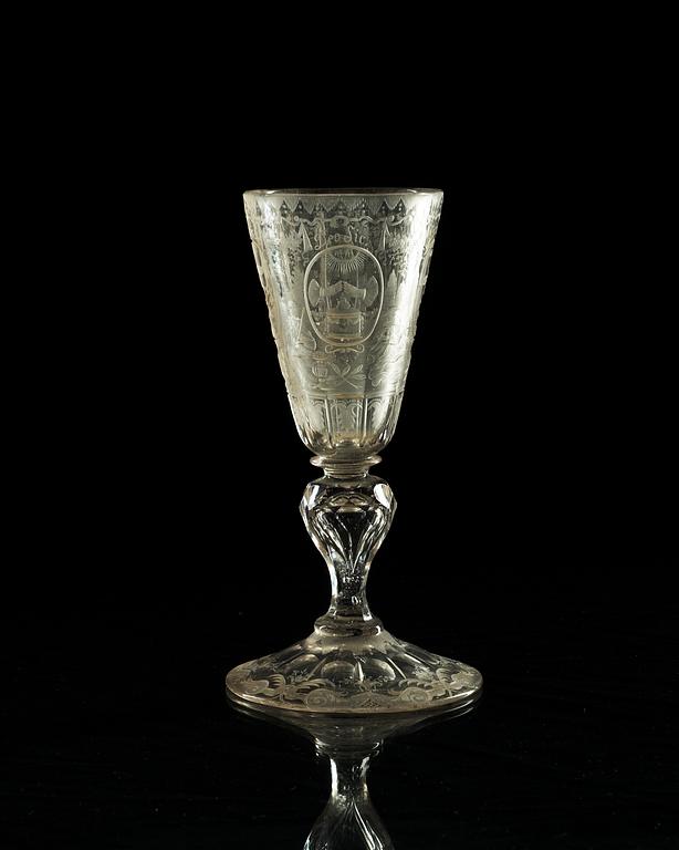 A German engraved and cut glass goblet, 18th Century.