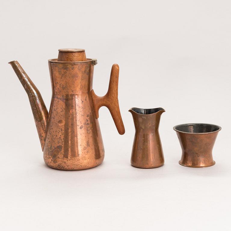 TAPIO WIRKKALA, KAFFESERVIS, 4 delar, koppar och teak, TW 163/164, Kultakeskus, 1960-70-tal. Formgiven 1961.