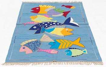 Rug, kelim, hand-embroidered, blue base, approx. 184 x 113 cm.