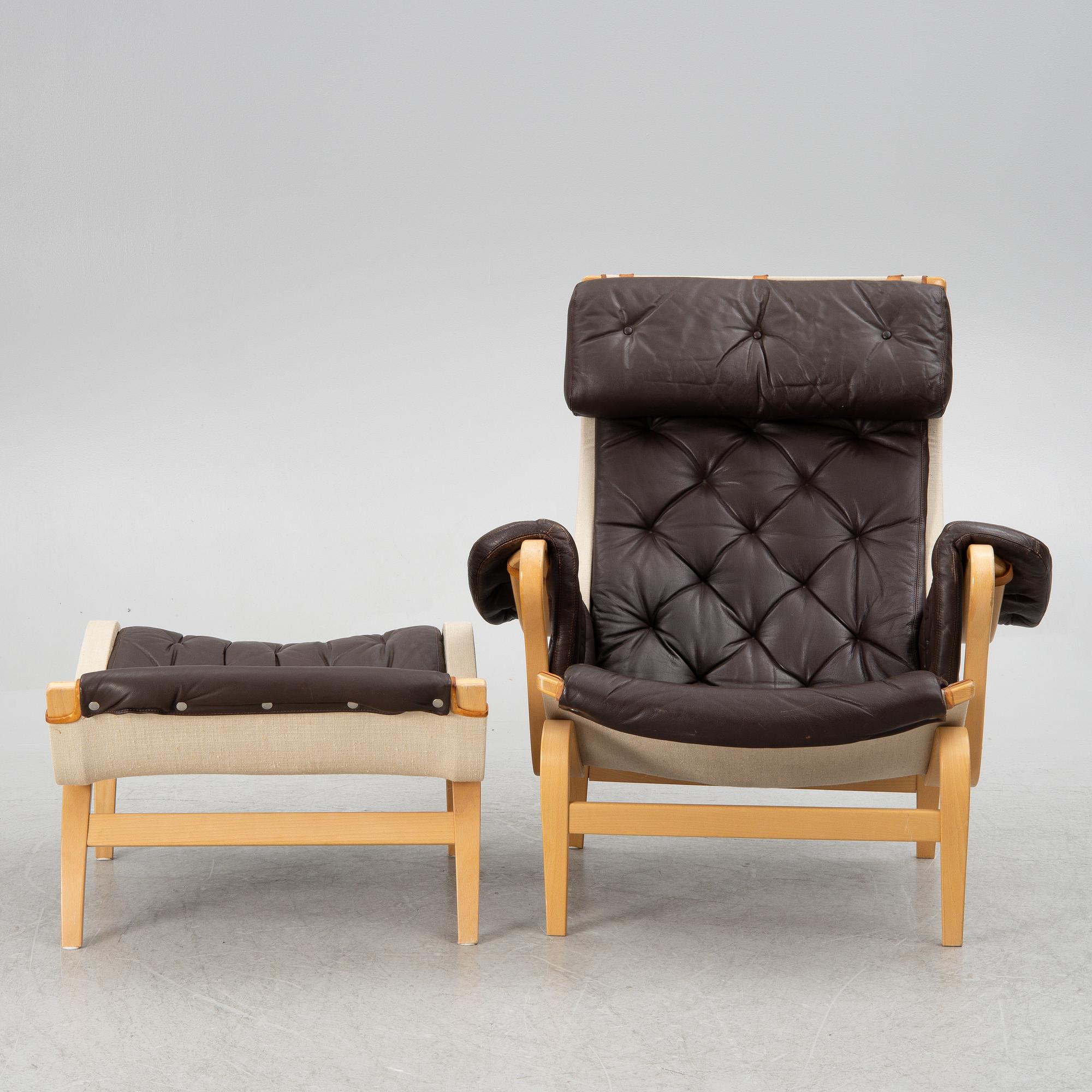 Bruno Mathsson, a 'Pernilla' armchair with ottoman, Dux.