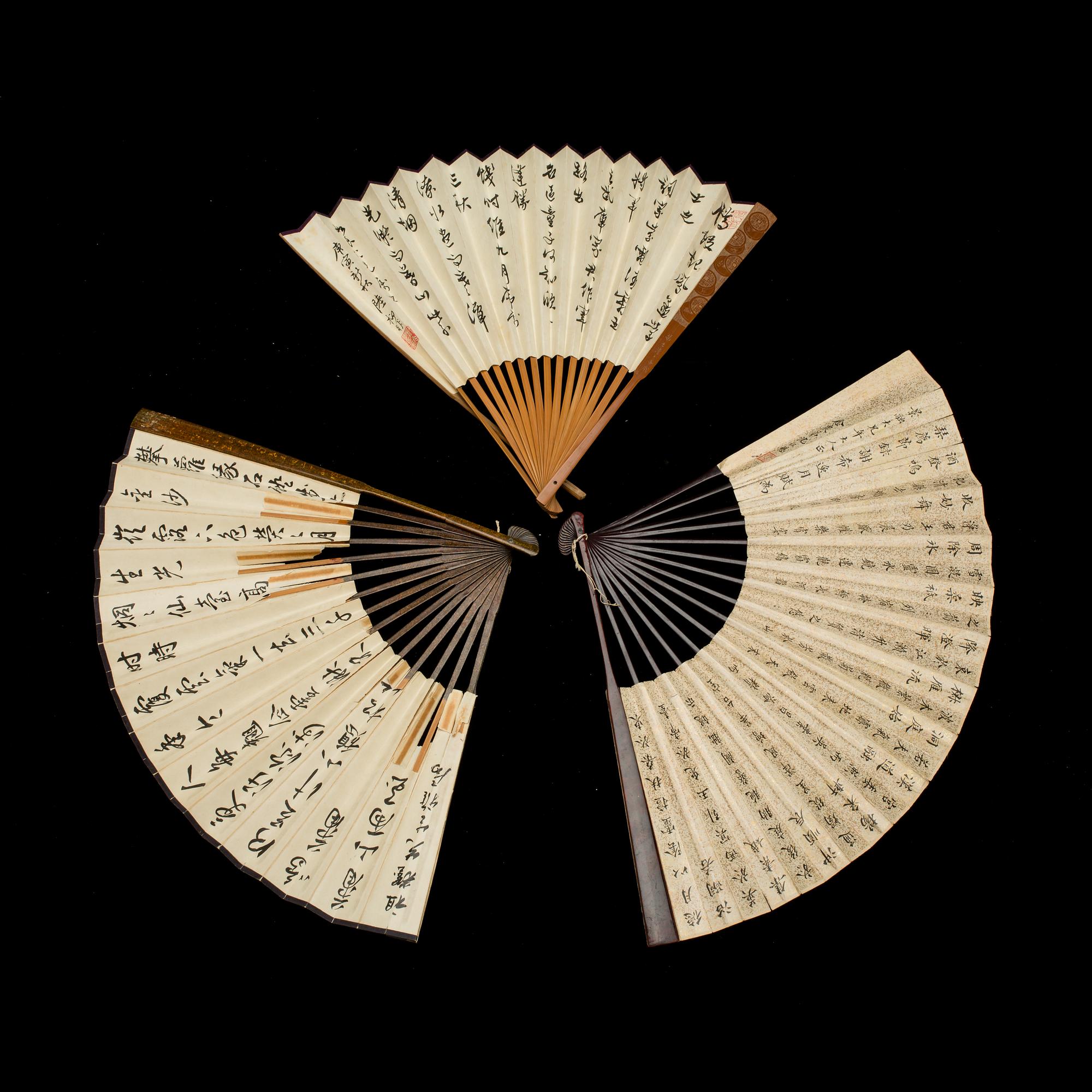 SOLFJÄDER, 3 st, Kina, 1800-tal.