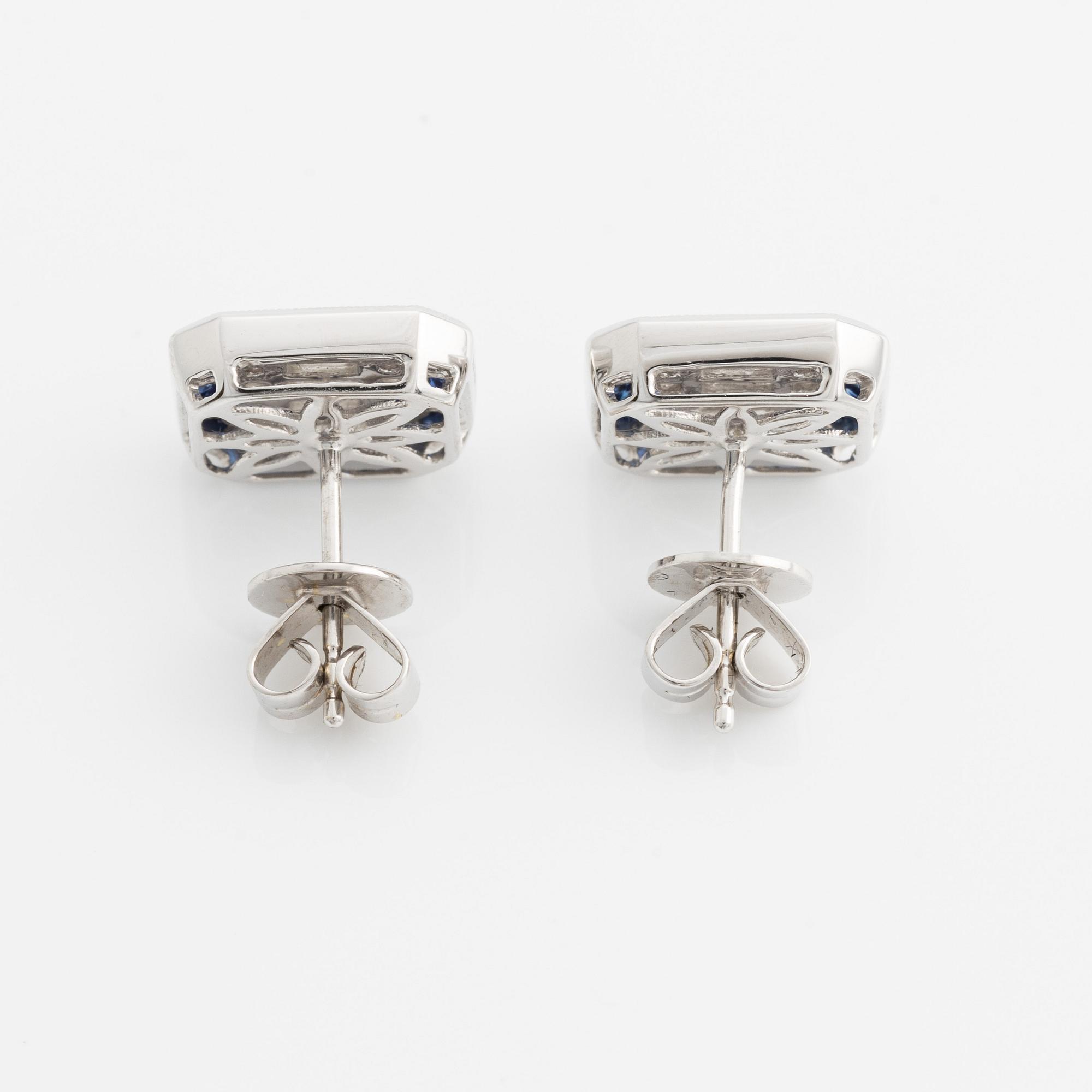 Earrings with baguette and brilliant-cut diamonds and sapphires.