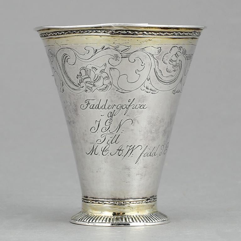 BÄGARE, silver, Elias Noreus, Östhammar, 1761. Vikt 64 g.