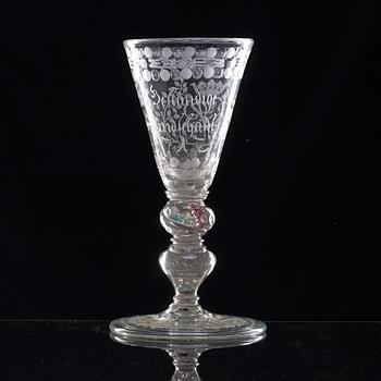 A German cut and engraved glass goblet, 18th Century.
