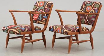 A pair of Josef Frank mahogany armchairs, Svenskt Tenn, model 638.