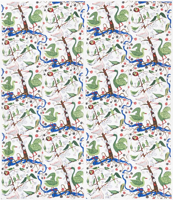 Josef Frank, curtains, a pair, "Green Birds", Svenskt Tenn.