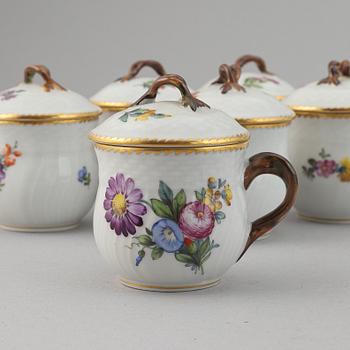 Twelve cream cups with tray, 'Saxon flowers' from Royal Copenhagen.