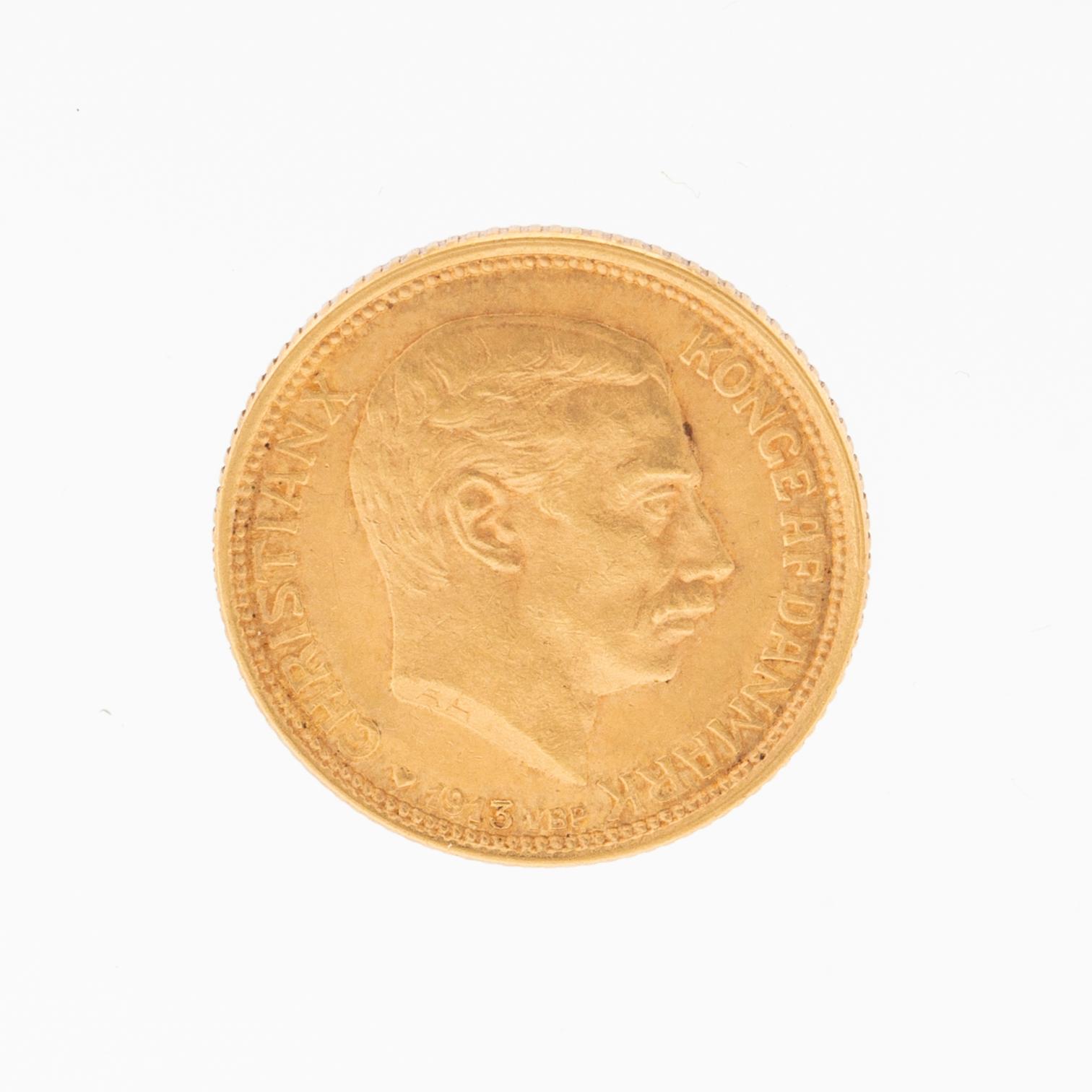Gold coin 10kr Christian X, Denmark 1913.