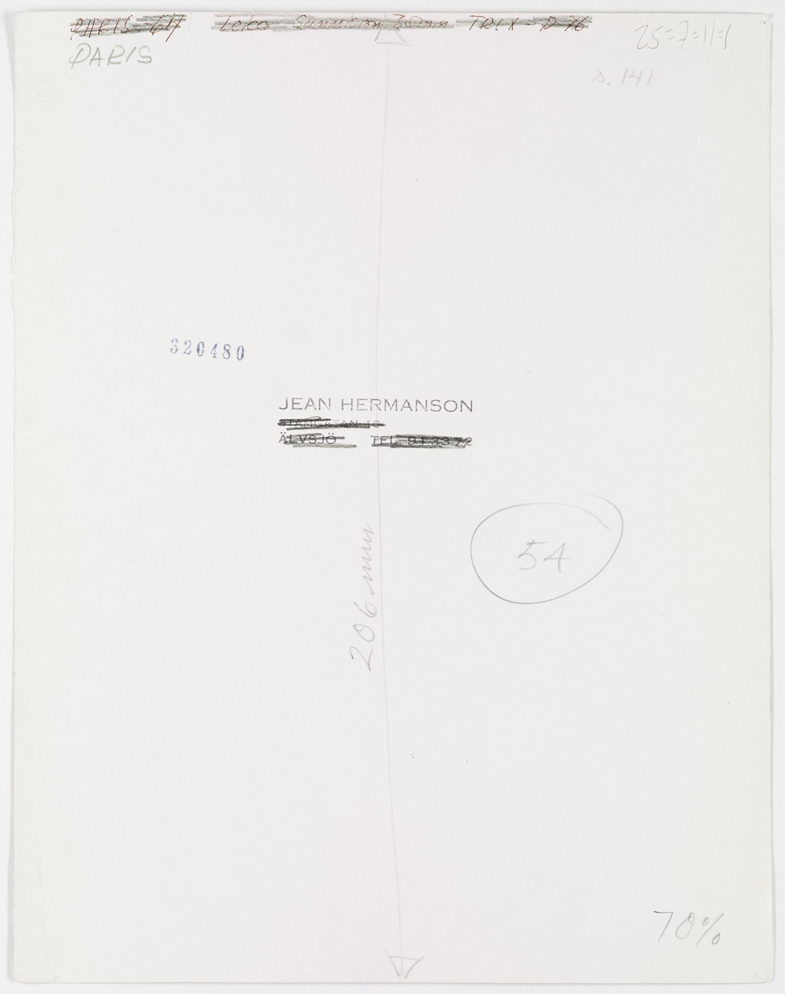 Jean Hermanson, JEAN HERMANSON, gelatin silver print with stamp on verso.