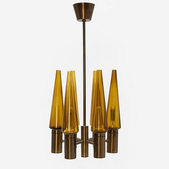 Hans-Agne Jakobsson, A brass and glass ceiling lamp, second half of the 20th Centry.