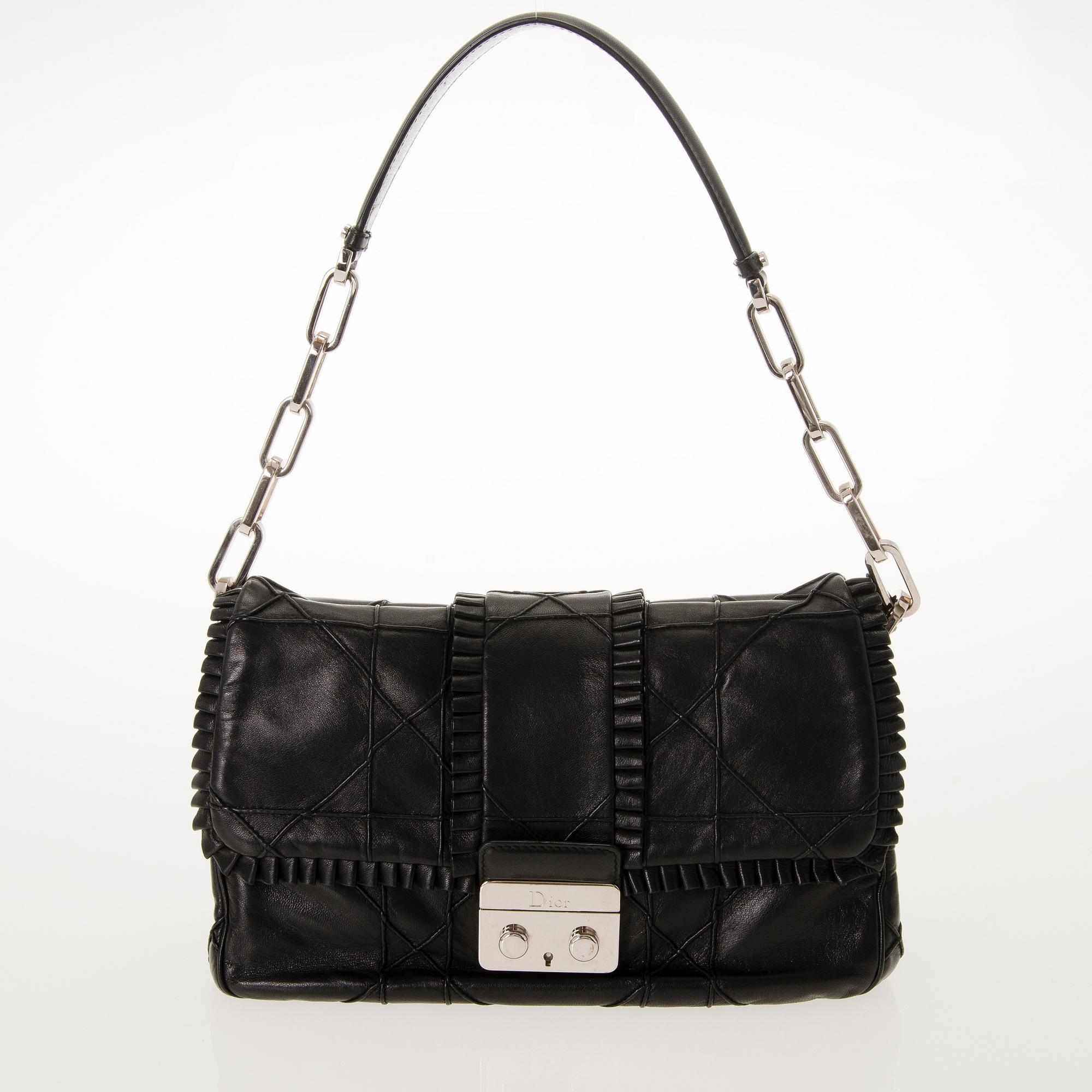 CHRISTIAN DIOR Quilted Ruffle Leather New Lock Flap Bag.
