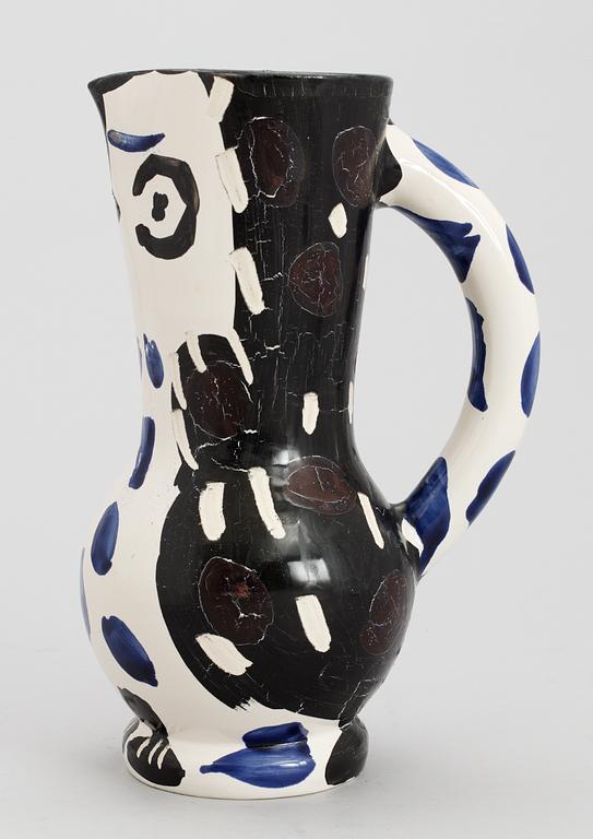 A Pablo Picasso 'Cruchon hibou' faience pitcher, Madoura, Vallauris, France 1955.