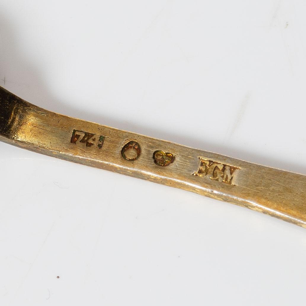 Butter dish, three pairs of salt spoons, and two mustard spoons, Sweden, 19th Century.