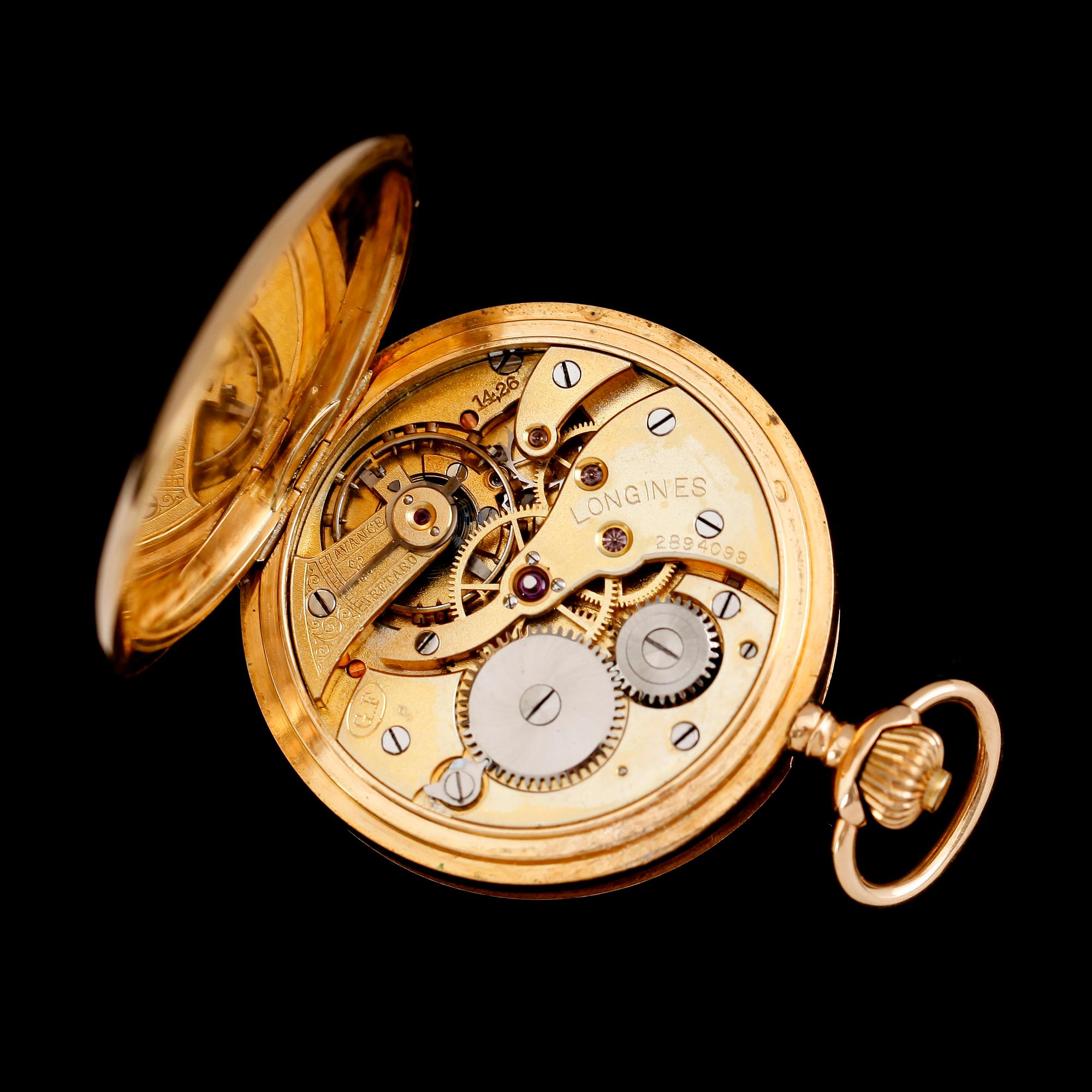 FICKUR, 18 k guld, savonett, Longines. Total vikt med urverk ca 40 gram.