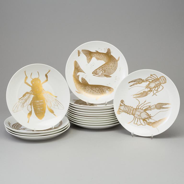 Eleven bone china plates by Paul Hoff, Gustavsberg.