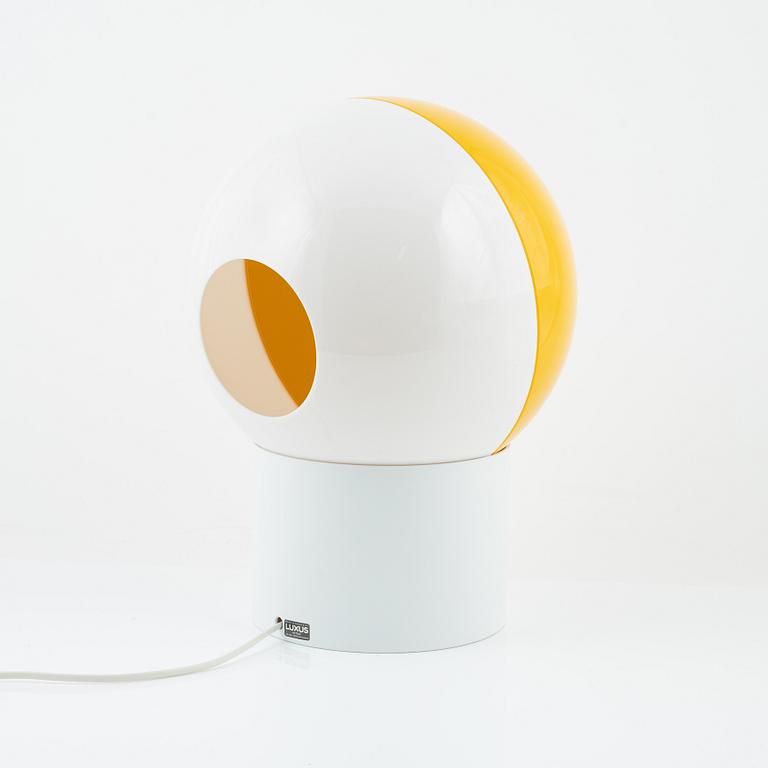 Uno & Östen Kristiansson, a yellow plastic 'Luno' model 1241 table lights, Luxus, Vittsjö.