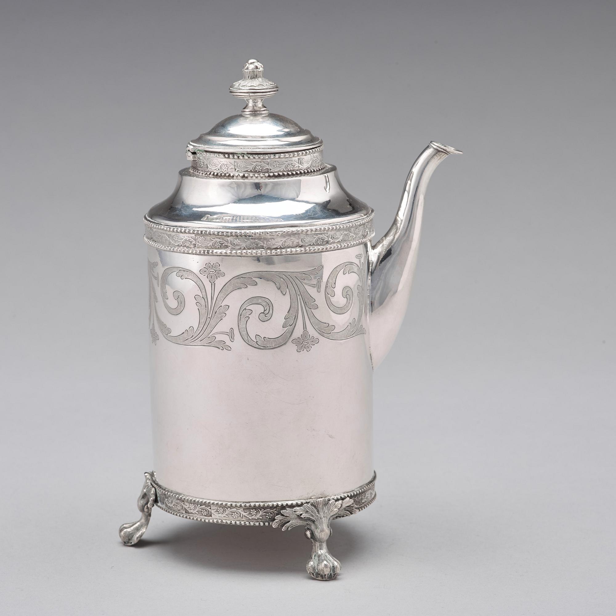 A Swedish late 18th century silver coffee-pot, mark of J. Henrik Frodell, Stockholm 1797.